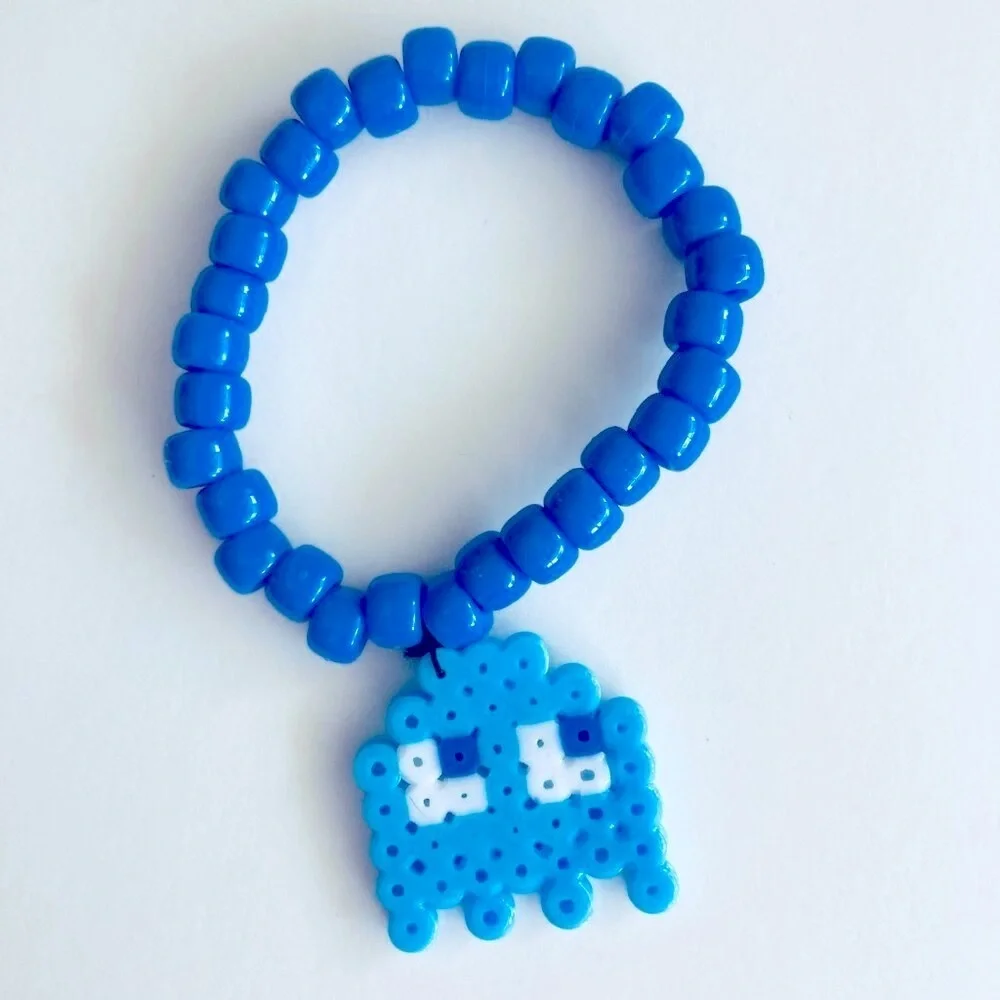Blue Ghost Rave Kandi Perler Bracelet - Picture 2 of 2